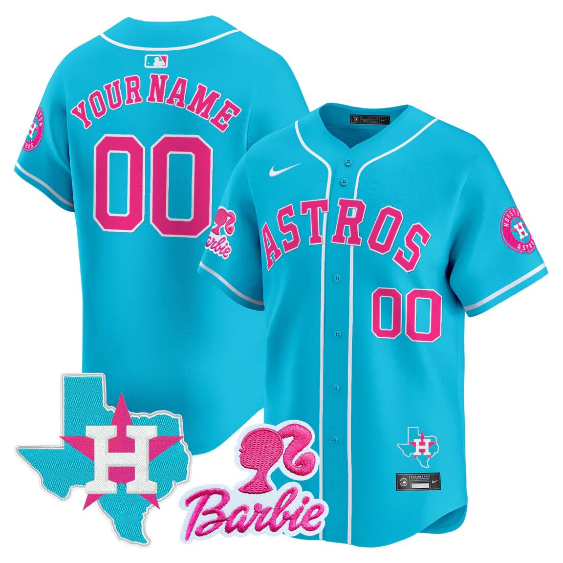 Men's Houston Astros ACTIVE PLAYER Custom Light Blue Barbie Patch Vapor Premier Limited Cool Base Stitched Baseball Jersey Men's Houston Astros ACTIVE PLAYER Custom Light Blue Barbie Patch Vapor Premier Limited Cool Base Stitched Baseball Jersey
